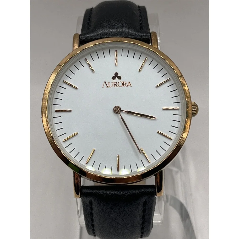 Aurora Women's Quartz Watch Black‎ Leather Band 41mm Case- New Battery